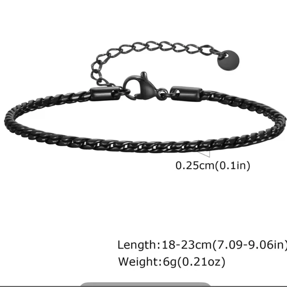 Minimalist Black Franco‎ Snake Chain Jewelry Bracelet, 7-9”